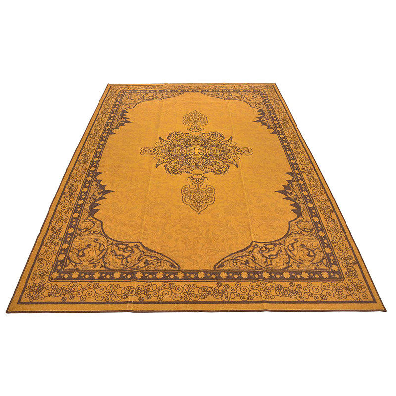 Tapis jaune et noir antidérapant lavable à la machine imprimé médaillon, Rectangle 6 pi 7 po x 9 pi 2 po