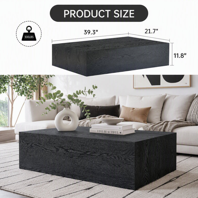 Table basse rectangulaire en MDF au fini noir, 44.75 lbs, Black