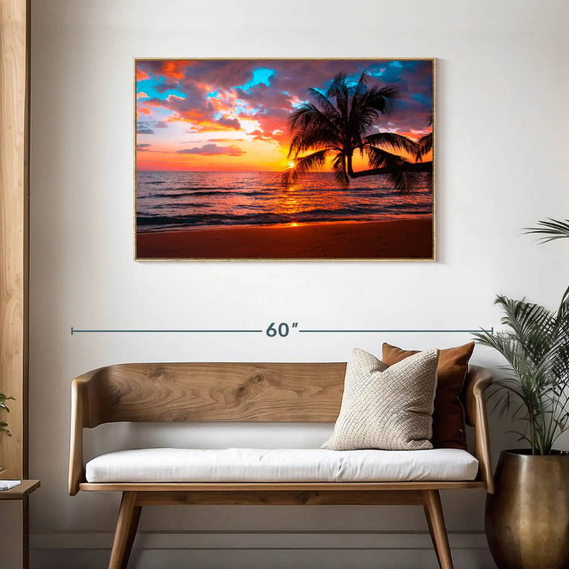 Coucher de soleil sur l'île, Cadre flottant en bois naturel, 43 po x 29 po