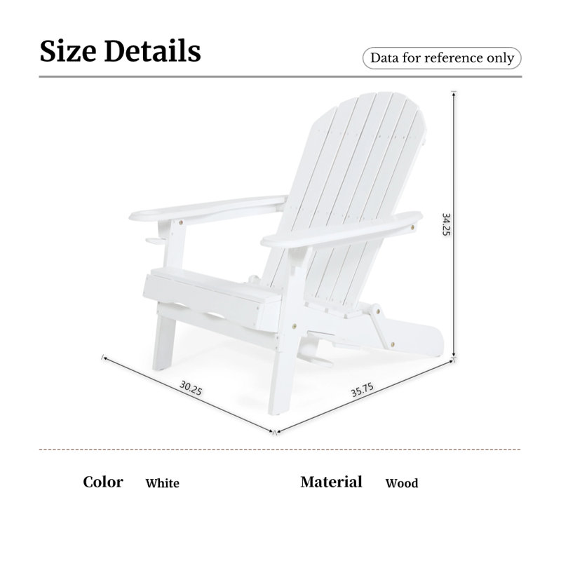 Chaise Adirondack blanche pour l'extérieur avec porte-gobelets, chaise longue en bois pour terrasse et bord de piscine
