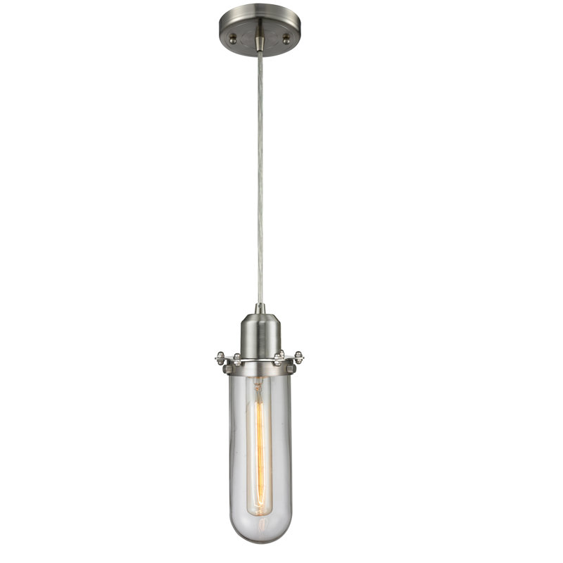 Luminaire suspendu géométrique 1 lumières simple Carrie, Transparent, Nickel satiné brossé
