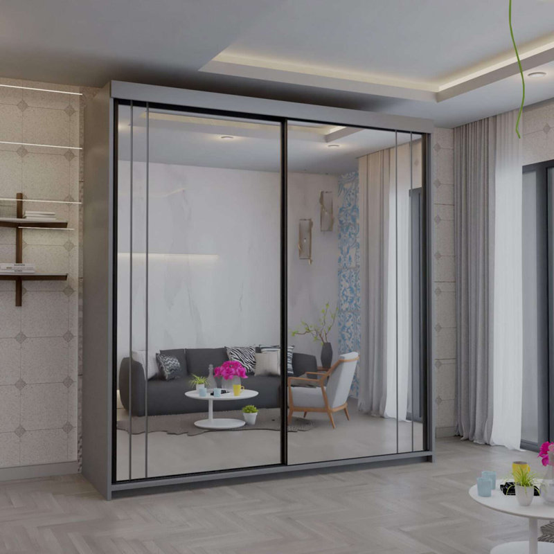 2 Door Laminate Wardrobe, Grey, 216cm H x 200cm W x 62cm D