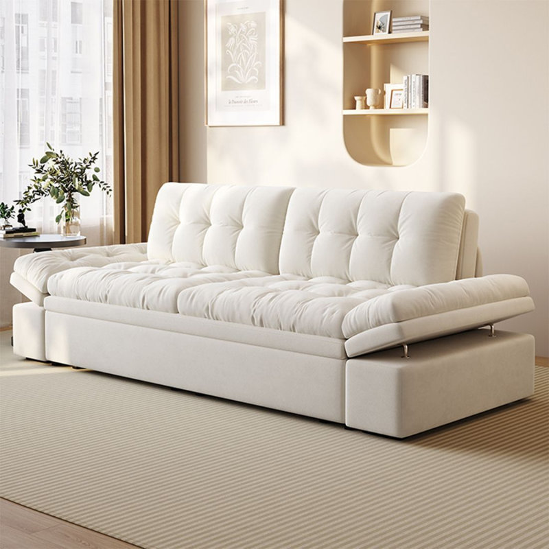 Modern white tech fabric retractable sofa bed with storage