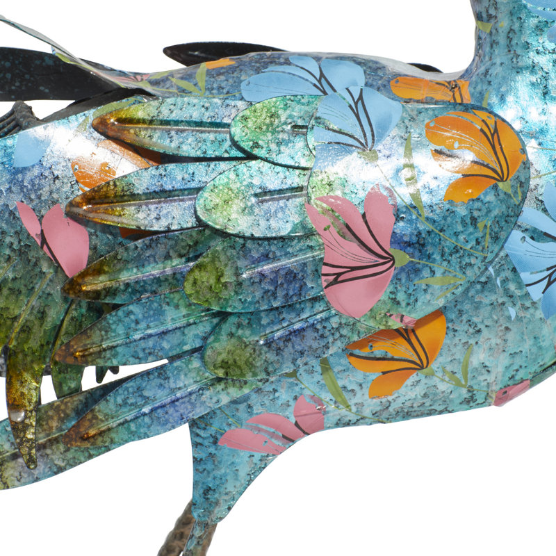 Blue and Multicolor Metal Peacock Garden Statue