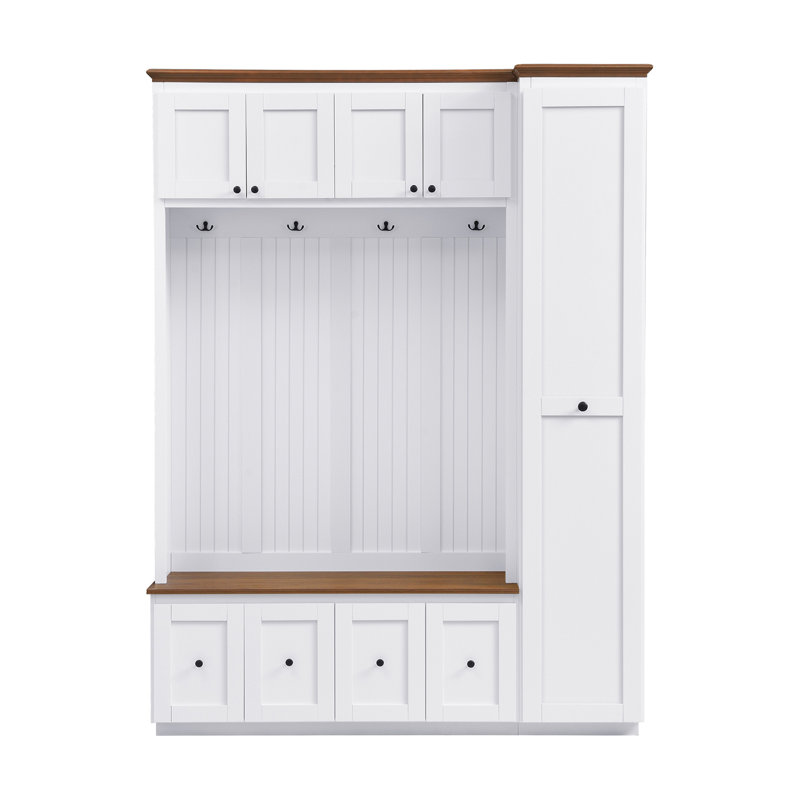VIBE HAUS 78.7''H Entryway Hall Tree with Storage Bench, 5-in-1 Hall Tree Farmhouse Coat Rack Shoe Bench with Cabinets, Drawers & Hooks for Hallway, Entryway, Living Room, Mudroom