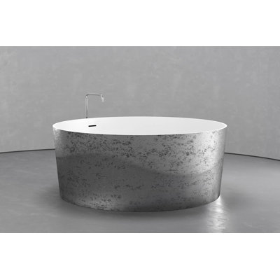 Vast Studio Textured Aged Silver Freestanding Round Bathtub – Deep Soaking Tub with Minimalist Spa-Inspired Modern Design & Seamless Matte Luxury Finish