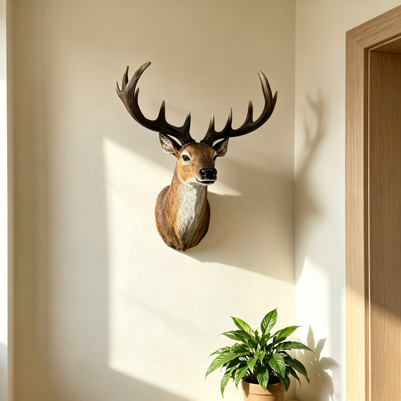 Buste de cerf en résine de style campagnard avec bois de cerf pour décoration murale, cerf de 14,57 po de large, sculpture murale 3D rustique