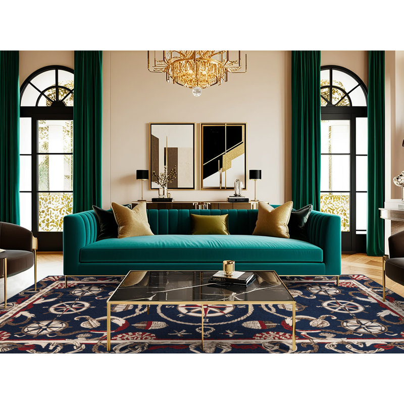 Washable Pacific nautical Nautical Area Rug, Rectangle 4' x 6'