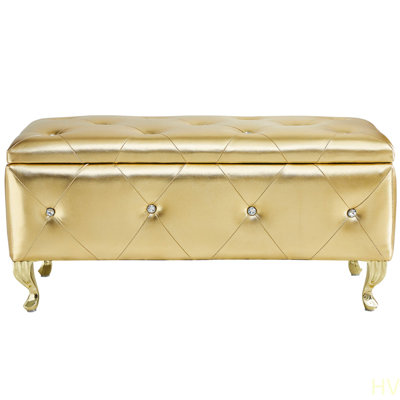 Upholste Storage Ottoman Bench For Bedroom End Of Bed Faux Leather Recgular Storage Benches Footrest With Crystal Buttons For Living Room Entryway