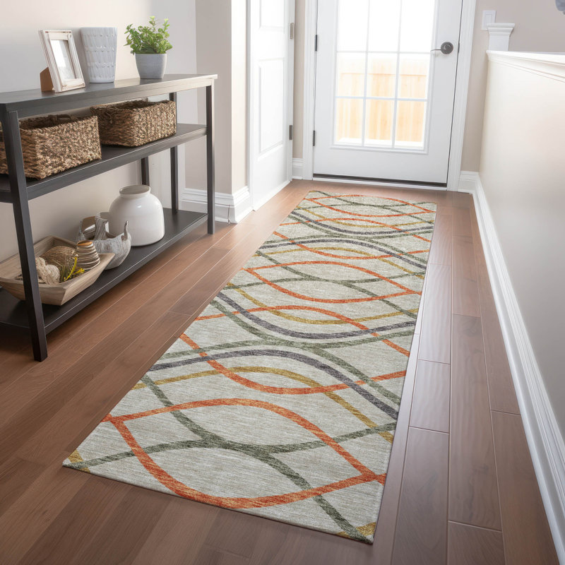 Premium Machine Washable Prisco Orange Rug, Runner 2'3" x 7'6"