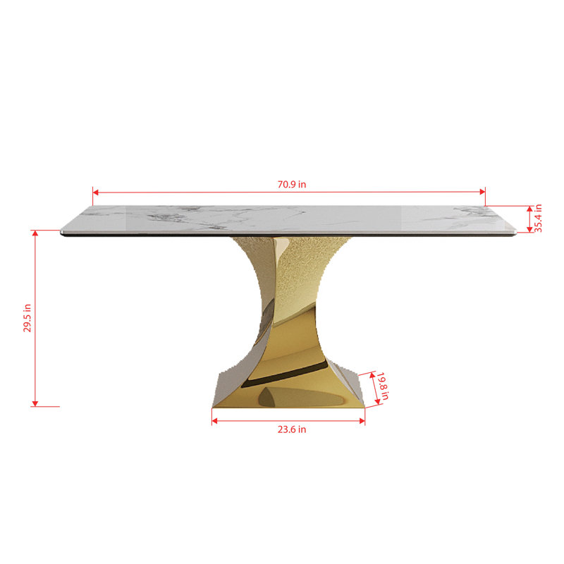 Table de salle à manger 71 "rectangulaire pour 6 à 8 personnes, table de cuisine moderne avec base en sablier en acier inoxydable, grande table de salle à manger- (seulement table)