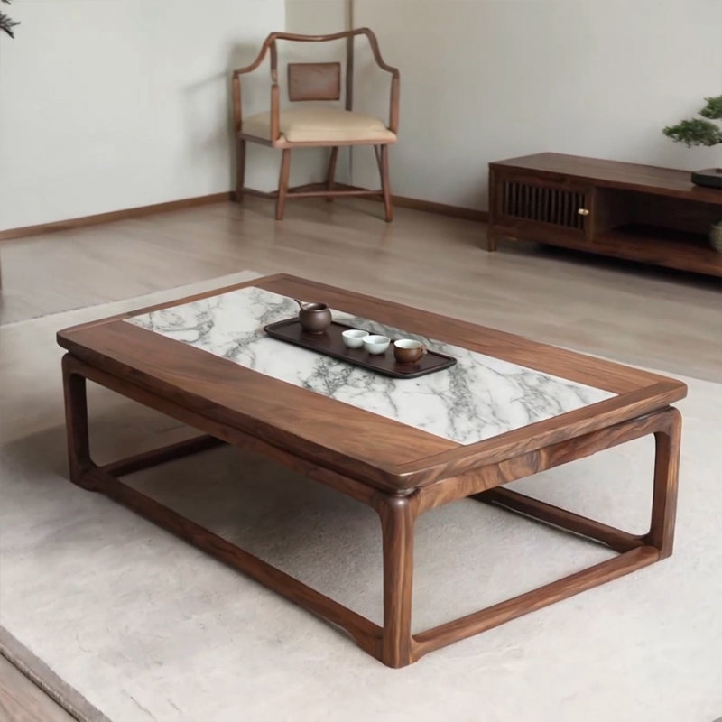 Table à thé de style italien en bois et en pierre frittée