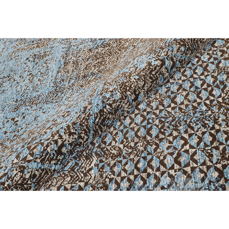 Tapis en laine noué à la main bleu clair / gris anthracite, Rectangle 6 pi x 9 pi