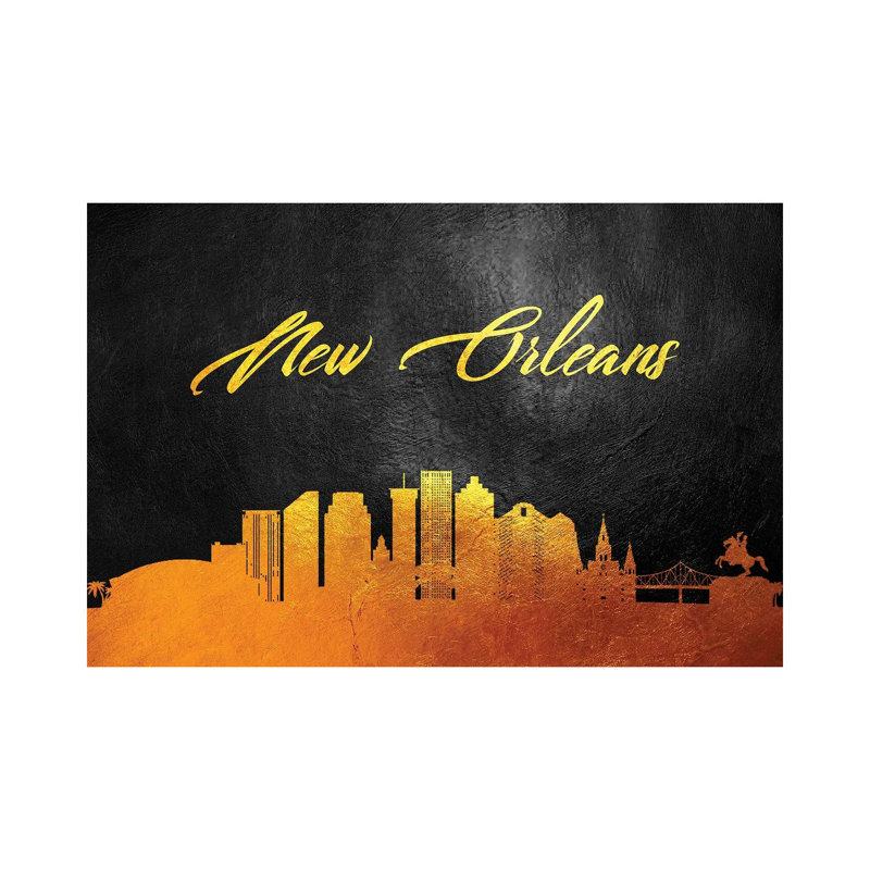 New Orleans Louisiana Gold Skyline by Adrian Baldovino - Wrapped Canvas Painting, 30.48 cm H x 45.72 cm W x 1.91 cm D