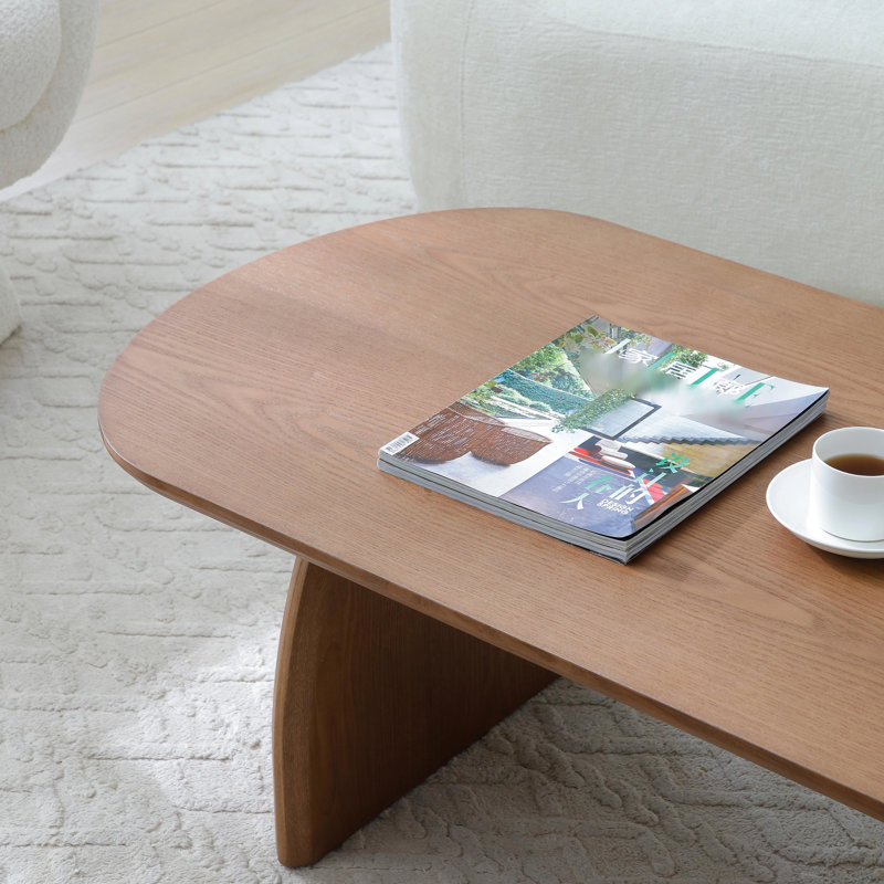 Table d'appoint de salon moderne Modern, base incurvée et noyer naturel, stable pour une utilisation à long terme, installation multifonctionnelle quotidienne