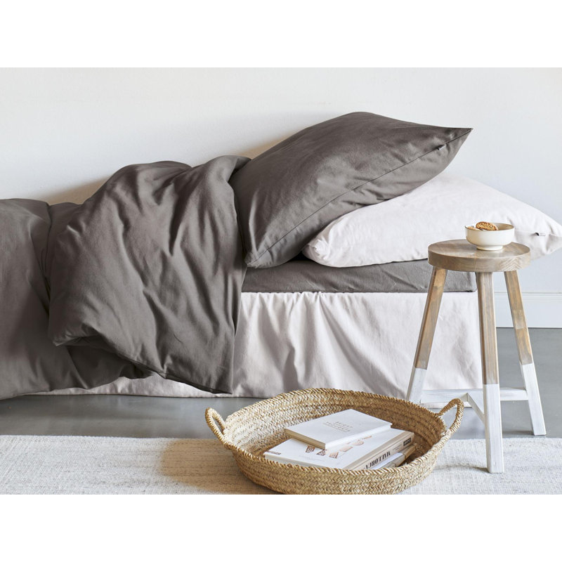 Fine brushed cotton bed linen set, Dark Grey, 155 x 220cm - 1 Pillowcase ( 80 x 80cm)