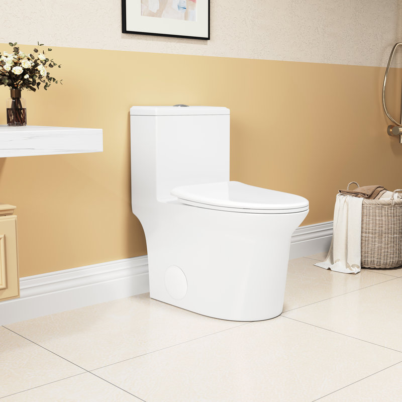 One Ceramic Toilet, 1.1/1.6 , 15.55 In Comfort Height, White, Soft Close Seat, And Elongated, &