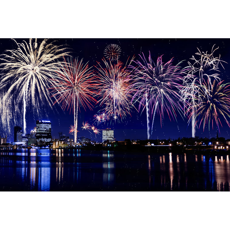 City Lights Skyline by Mshake - Wrapped Canvas Print, 30cm H x 46cm W