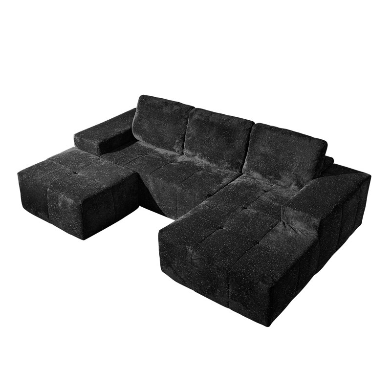 114.5''  L-Shaped Cloud Sectional Sofa with Chaise & Ottoman, Right Hand Facing, Gray