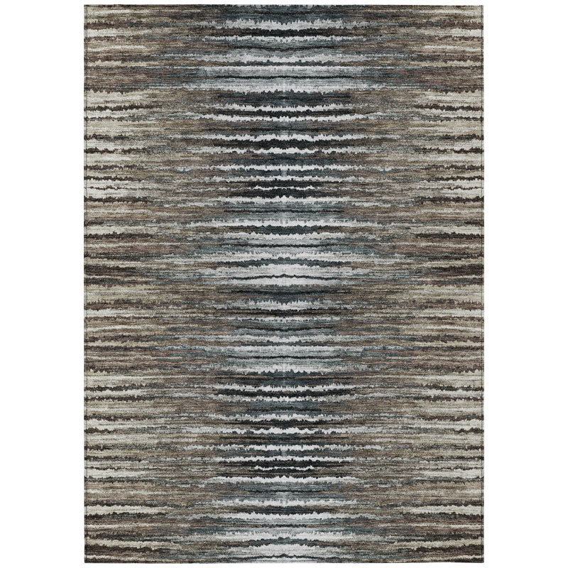 Tapis intérieur lavable rayé brun taupe et chocolat 9 pi x 12 pi
