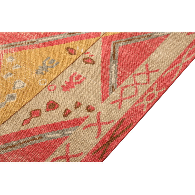 Hand-Knotted Moroccan Rug Red Gold Diamond Pattern, Rectangle 12' x 15'