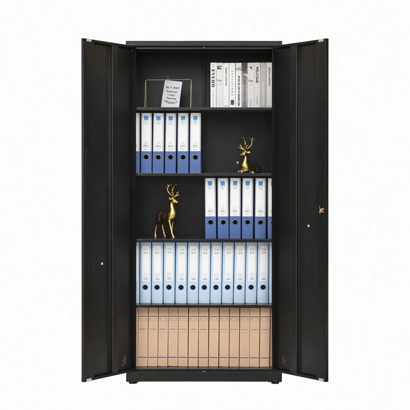 High Storage Cabinet With 2 Doors And 4 Partitions To Separate 5 Storage Spaces, Home/ Office Design, Black