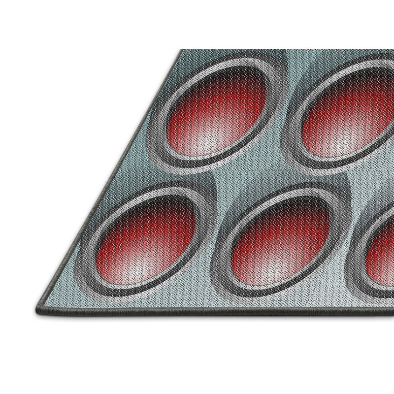 Tapis rouge/vert/gris à motifs, Rectangle 5 pi x 7 pi