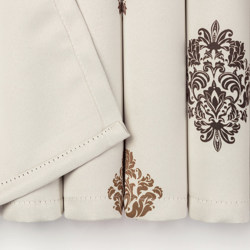 Berlina 3-in-1 Damask Blackout Rod Pocket/Tab Top Curtain Panels, 52" W x 108" L, Chocolate