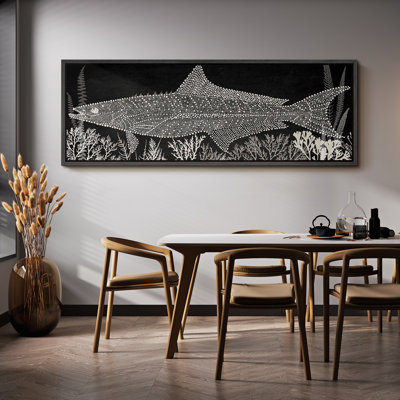 Reproduction d'art sur toile encadrée, thon noir et blanc