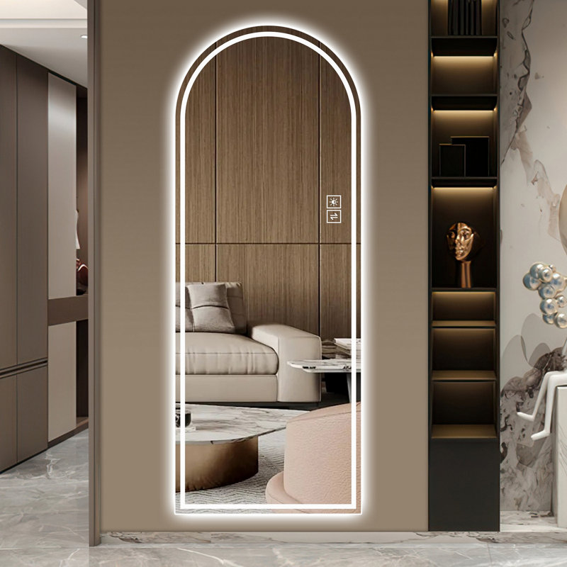 Miroir pleine longueur 65 po x 21 po à DEL arqué, à intensité variable, haute définition et antidéflagrant
