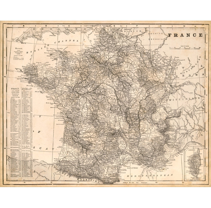 Carte antique de la France, H 14 po x l 18 po