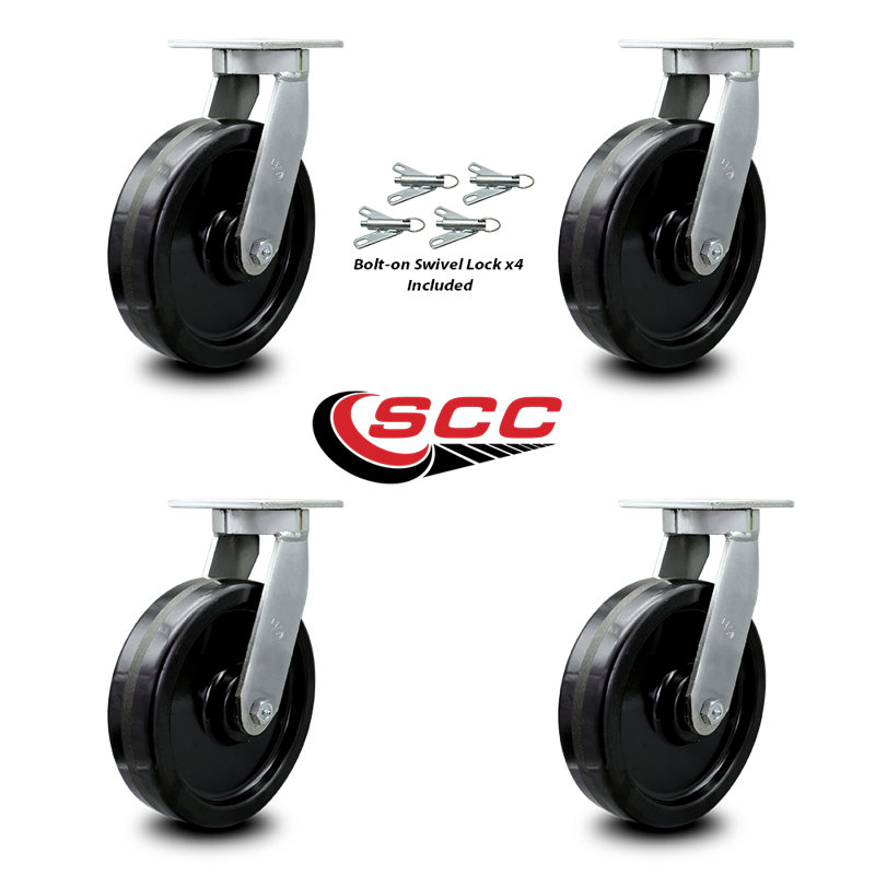 Ensemble de roulettes pivotantes extra-robustes avec serrures pivotantes 4 pièces