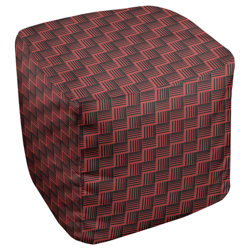 Repose-pieds cubique à rayures classic basketweave, Noir / rouge