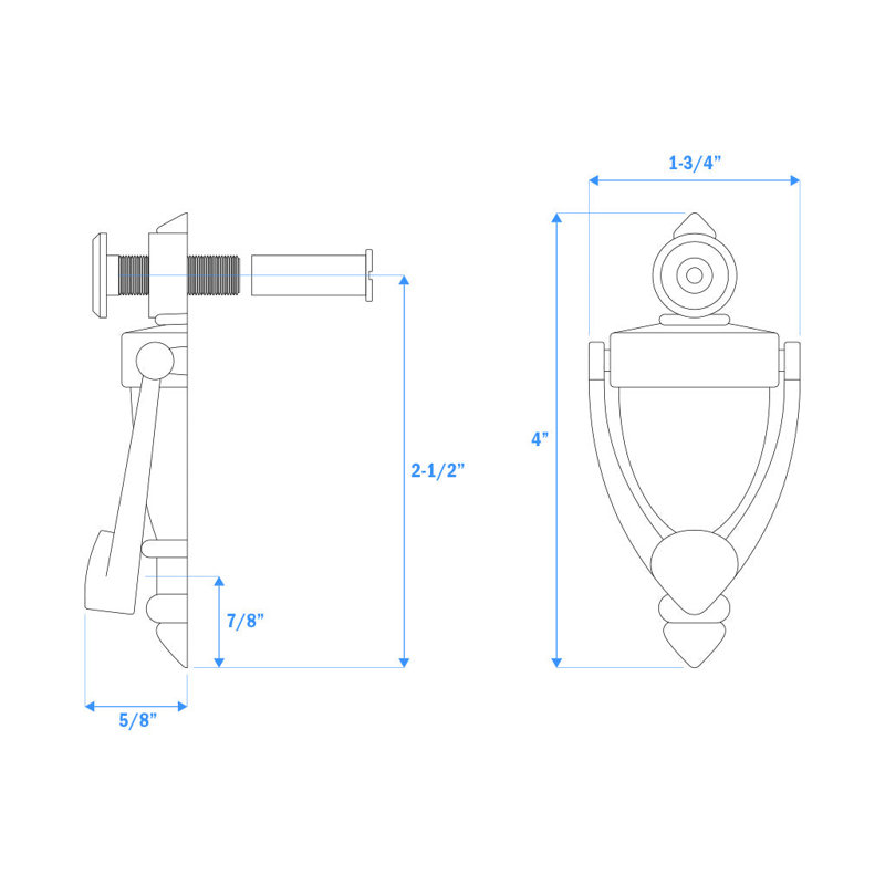 High Door Knocker W/220 Degree Viewer, Satin Nickel, 5.5" H x 2.5" W x 1.13" D