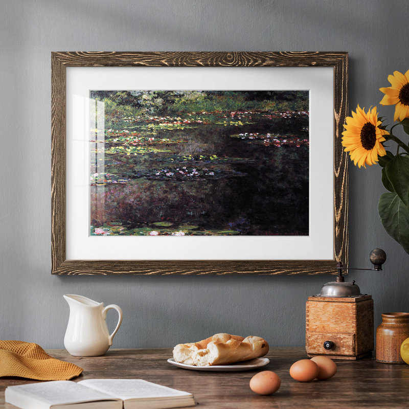 «Water Lilies, Water Landscape # 5» par Monet, reproduction d'art sur papier, Noyer, H 14 po x l 20 po