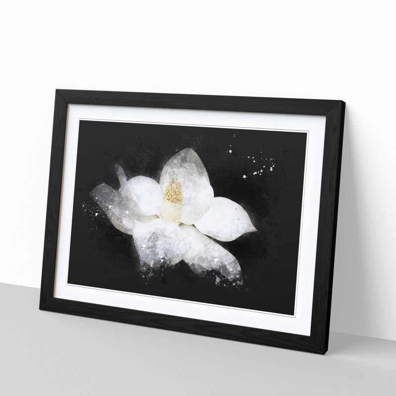 Blooming White Magnolia - Picture Frame Painting Print, 24cm H x 33cm W x 2cm D, Black Framed