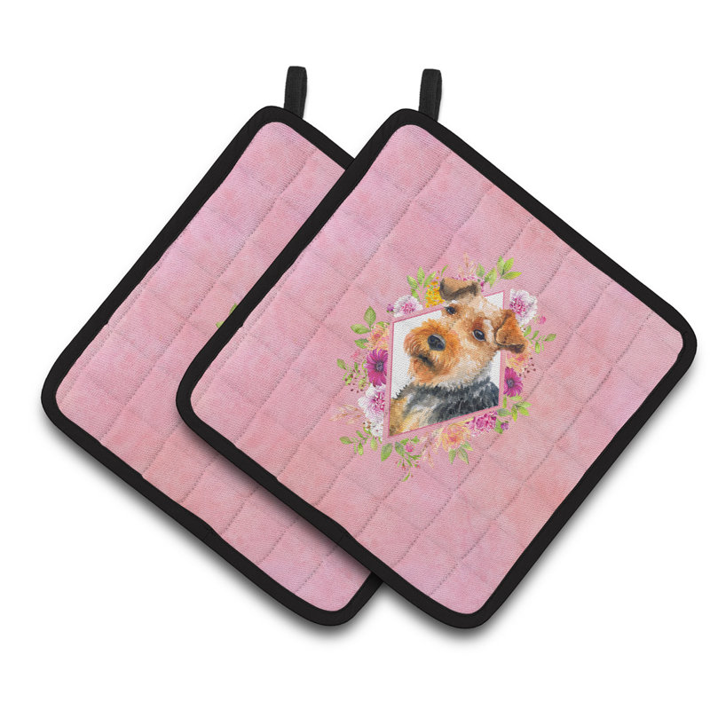 Ensemble de cuisinier poignée 2 pièces caroline trésors sheltie, Rose, Terrier gallois