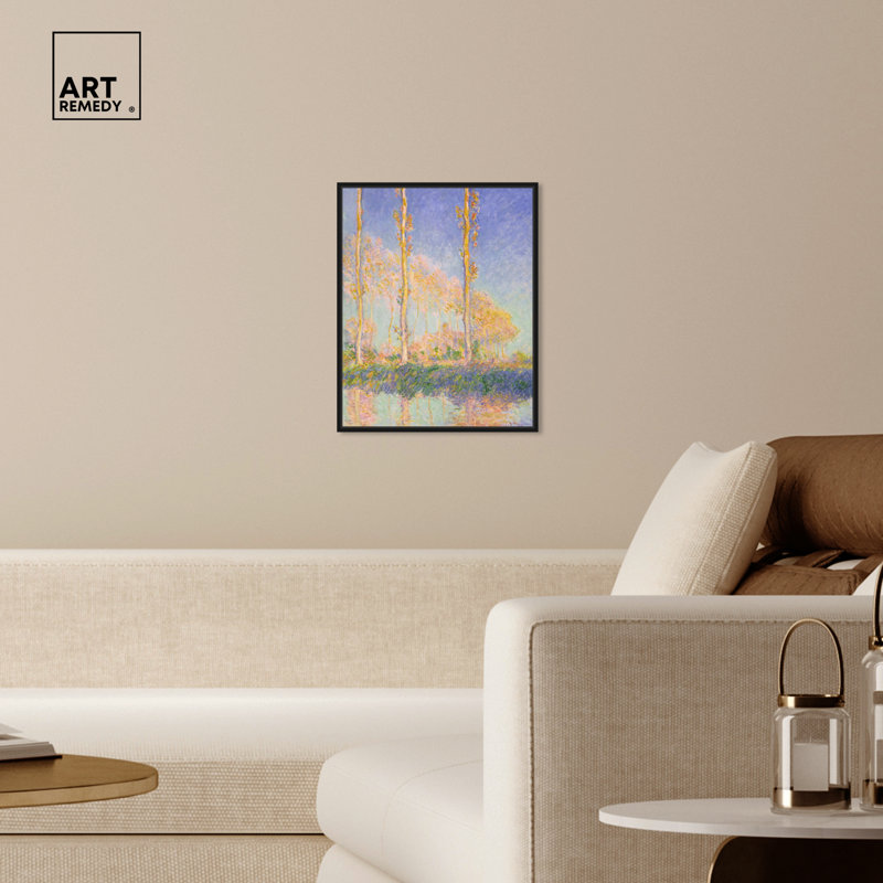 Art mural Monet Poplars par Art Remedy, Cadre noir, H 21 po x l 17 po