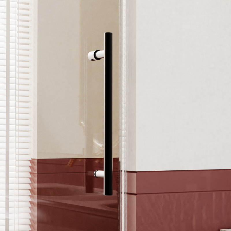 Porte de douche coulissante simple sans cadre Lansden avec porte-serviettes et poignée auxiliaire, verre trempé et acier inoxydable Lansden