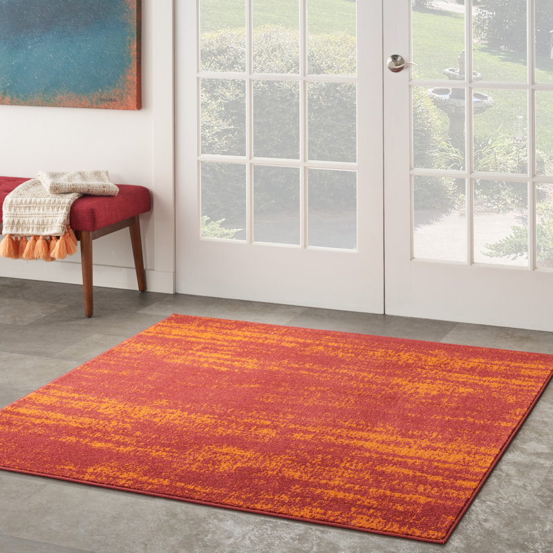 Tapis intérieur / extérieur en chenille tissé à la machine Pentworth - rouge, Carré 5 pi
