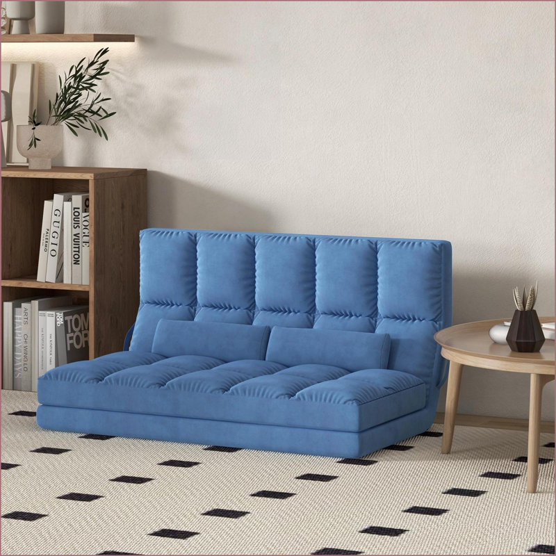 Canapé-lit convertible avec dossier réglable HOMcom Appui-tête, 2 coussins pour adultes, L 51,25 po | Bleu | Polyester