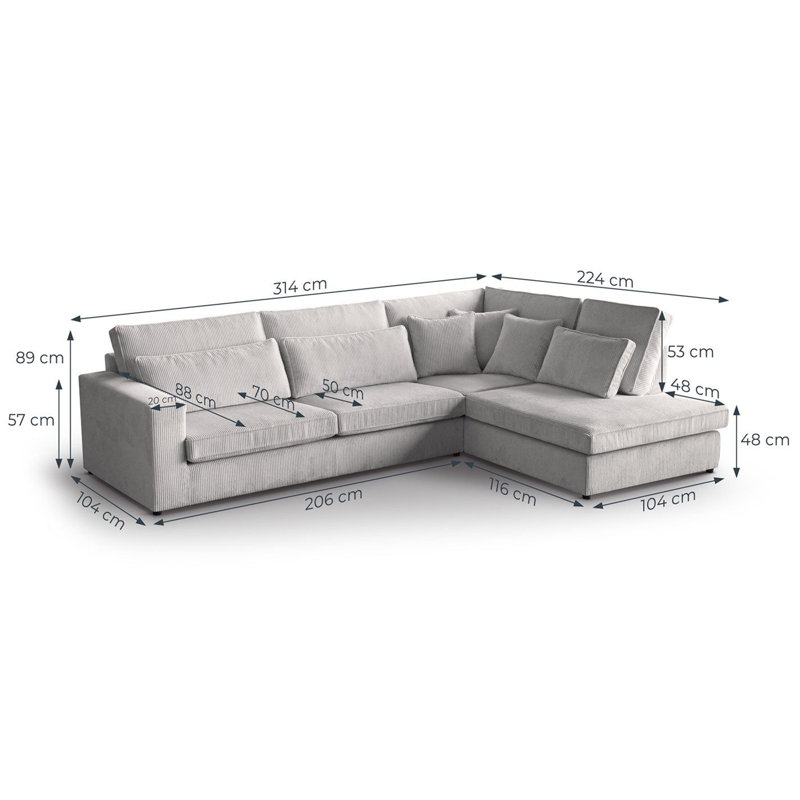 Preslea 6 Seater Sofa & Chaise, Light Beige, Right Hand Facing