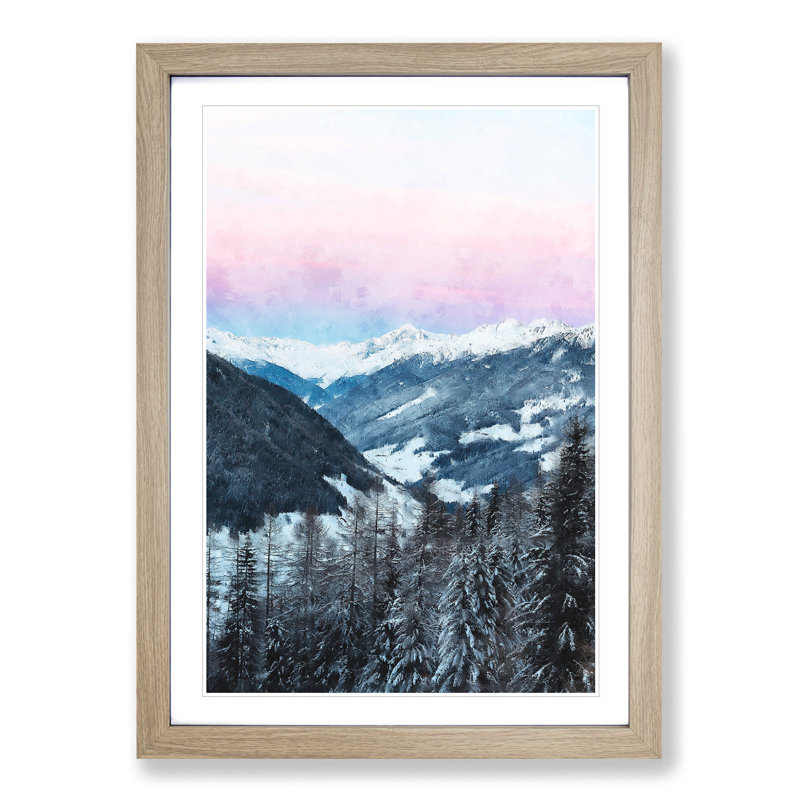 Pink Sky Over The Mountains In Italy - Single Picture Frame Print on MDF, 63cm H x 45cm W x 2cm D, Oak Framed