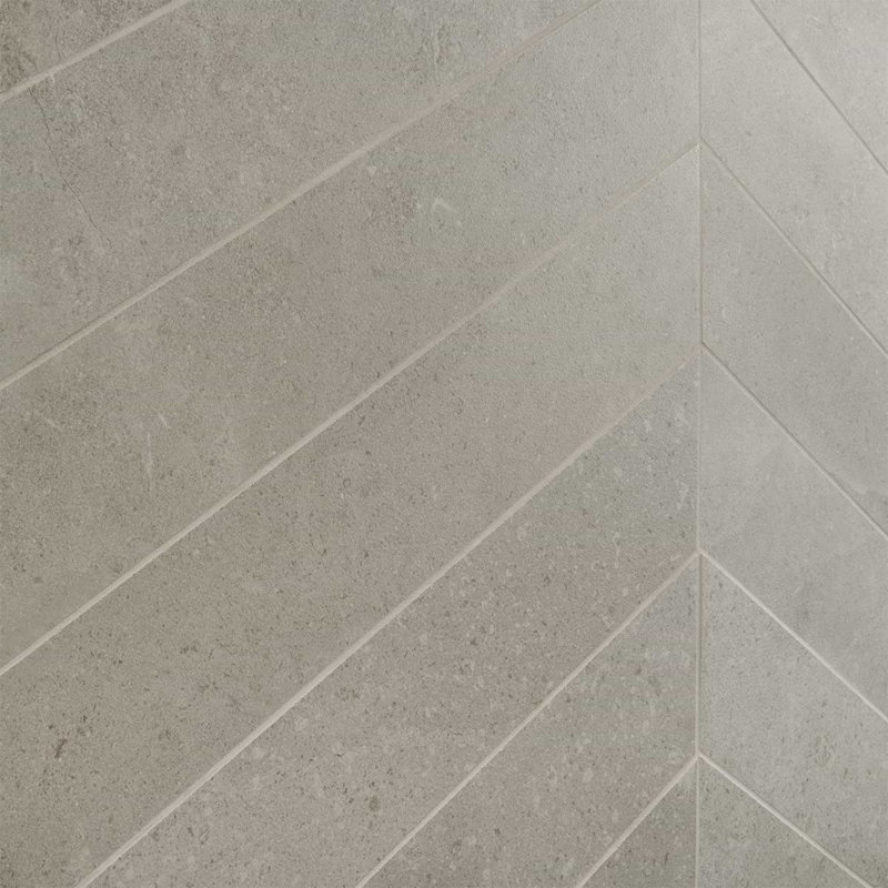 New Rock 4x21 Chevron Matte Porcelain Tile, Fumo Light Gray