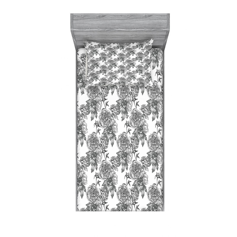 Microfiber Floral Sheet Set, Twin Sheet Set with Fitted Sheet