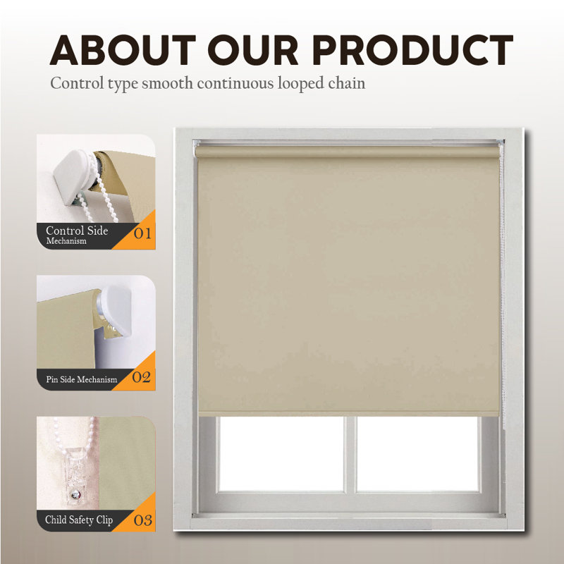 Thermal Blackout Roller Blind - Trimmable Cut to Size - Heavy Duty Metal Tube, Cappuccino, 165 cm L x 150 cm W