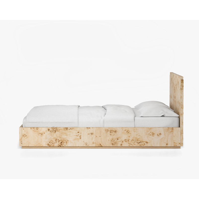 King Queen Burl Oak Veneers Brown Wooden Platform Bed, King, Light Burl