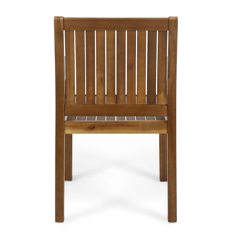 Teak Finish Acacia Wood Outdoor Dining Chairs, Set of 2