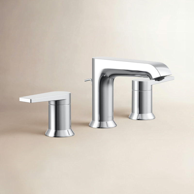 Kohler Hint Widespread Bathroom Faucet with Pop-Up Drain Assembly, 3 Hole 2-Handle Bathroom Sink Faucet, 1.2 gpm
