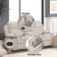 Causeuse en chenille gris clair avec console